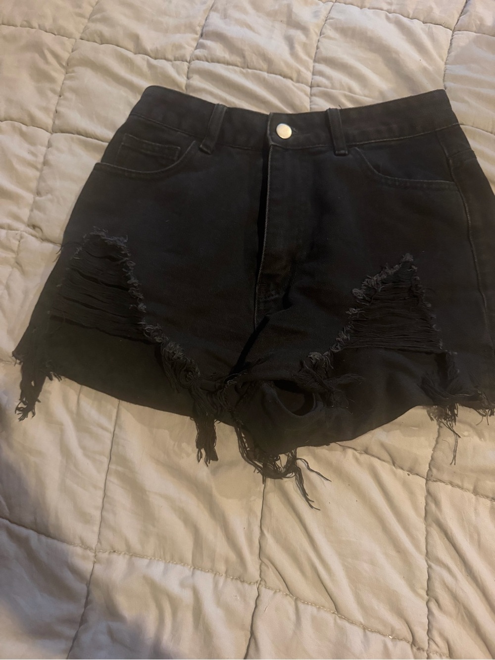 SHEIN Black Distressed Frayed Denim Shorts